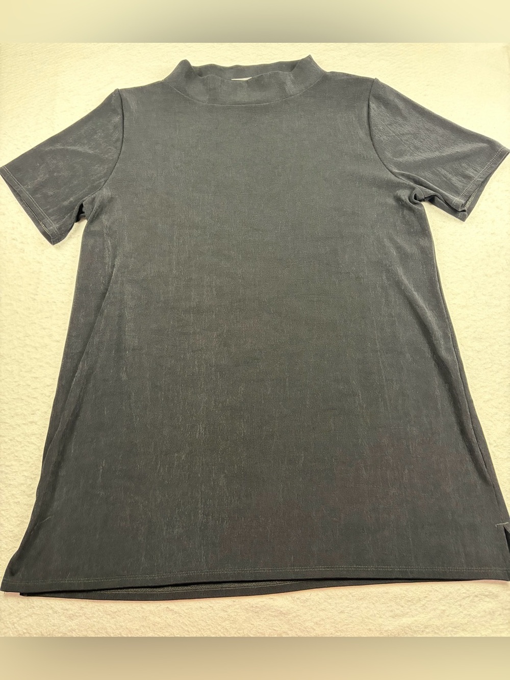 Chico's Black Slinky Knit Mock Neck Short Sleeve Tunic